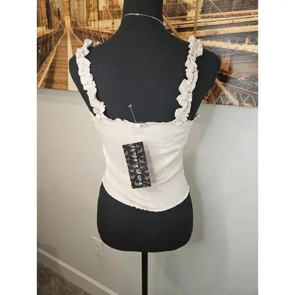 Nwt Paper Crane Ruffled Strap Crop Top in Cream 1057 - Picture 3 of 5